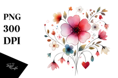 Colorful Watercolor Flower with Hearts PNG Product Image 1