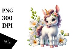 Cute Baby Unicorn with Freesia | Sublimation | Clipart Product Image 1