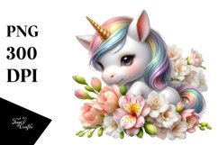 Cute Baby Unicorn with Freesia | Sublimation | Clipart Product Image 1