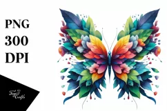 Abstract Butterfly with Plant Leaves and 3D Flowers PNG Product Image 3