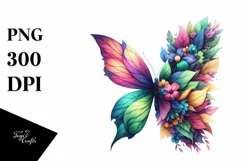 Abstract Vibrant Watercolor Butterfly with Flowers PNG Product Image 1