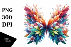 Abstract Vibrant Watercolor Butterfly with Flowers PNG Product Image 1