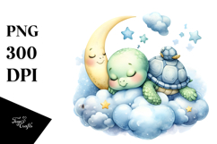 Whimsical Baby Turtle on Moon, Transparent PNG Product Image 1