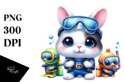 Vibrant Rabbit in Scuba Diving Suit, High-Res PNG Product Image 1