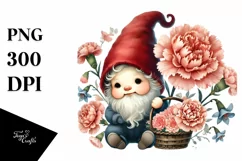 Cute Baby Gnome with Carnation PNG Product Image 1