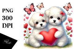 Colorful Watercolor Bichon Frise Hearts PNG Product Image 1