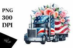 Watercolor Floral Semi Truck Sticker Product Image 1