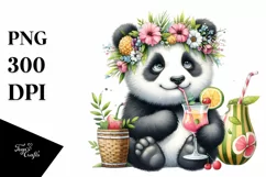 Watercolor Panda with Flower Wreath Product Image 1