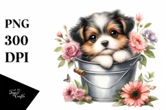 Cute Baby Dog with Flowers PNG Product Image 1