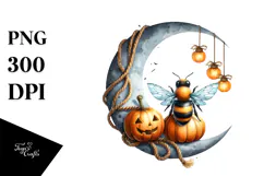 Watercolor Bee in Halloween Style PNG Product Image 1