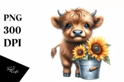 Colorful Watercolor Highland Cow | Sublimation | Clipart Product Image 1