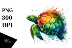 Vibrant Turtle with Plant Leaves, Transparent PNG Product Image 1