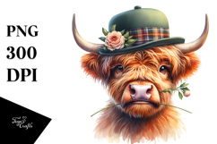 Highland Cow Portrait With Flower | Clipart Product Image 1