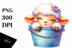 Colorful Baby Lamb Sleeping in Bucket | Sublimation | Product Image 1