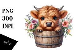 Cute Baby Cow from Wood Bucket PNG Product Image 1