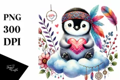 Cute Penguin Heart on Cloud PNG Product Image 1