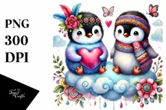 colorful Penguin on Cloud Holding Heart PNG Product Image 1