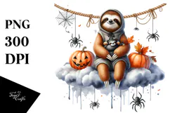 Watercolor Sloth in Halloween Style PNG Product Image 1