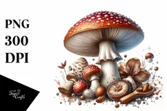 Glossy Mushroom Watercolor Splash, High-Res PNG Product Image 3