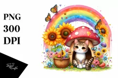 CAT House with Mushroom and Sunflower | Rainbow Scene Product Image 3