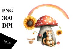 CAT House with Mushroom and Sunflower | Rainbow Scene Product Image 1