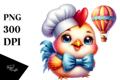 Smiling Rooster with Hot Air Balloon PNG Product Image 1