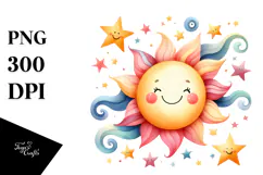 Whimsical Smiling Star Watercolor PNG Product Image 1