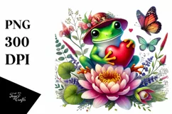 Cute Frog Heart on Flower PNG Product Image 1