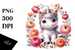 Cute Baby Unicorn with Ranunculus Frame | Sublimation | Product Image 3