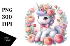 Cute Baby Unicorn with Ranunculus Frame | Sublimation | Product Image 3