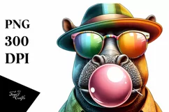 Hippo Portrait with Chewing Gum Clipart Product Image 1