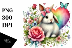 Colorful Baby Rabbit Heart PNG Product Image 1