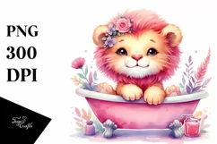 Pink-ish Baby Lion in Bathtub Product Image 3