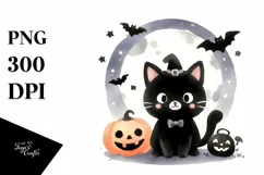 Simple Halloween Black Cat Clipart, High-Res PNG Product Image 1