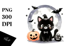 Simple Halloween Black Cat Clipart, High-Res PNG Product Image 1