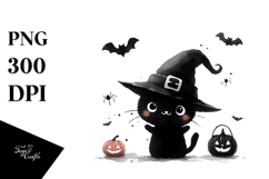 Simple Halloween Black Cat Clipart, High-Res PNG Product Image 1
