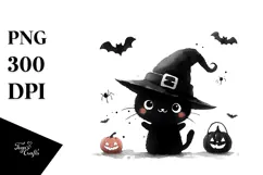 Simple Halloween Black Cat Clipart, High-Res PNG Product Image 1