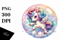 Colorful Baby Unicorn Twirling in Bubble, High-Res PNG Product Image 1