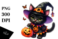 Cute Baby Black Cat Halloween Sublimation Clipart Product Image 1