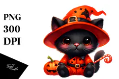 Cute Baby Black Cat Halloween Sublimation Clipart Product Image 1
