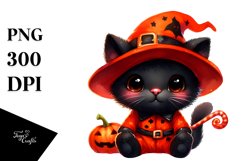 Cute Baby Black Cat Halloween Sublimation Clipart Product Image 1
