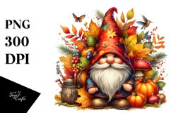 Vibrant Watercolor Autumn Gnome PNG Product Image 3