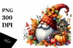 Vibrant Watercolor Autumn Gnome PNG Product Image 1