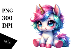 Cute Baby Unicorn Sitting PNG Product Image 1