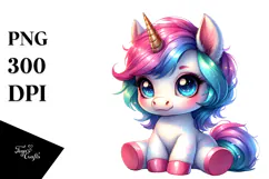 Cute Baby Unicorn Sitting PNG Product Image 1