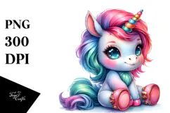 Cute Baby Unicorn Sitting PNG Product Image 1