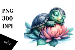 Baby Turtle Sleeping on Flower, PNG Product Image 1