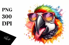 Funny Macaw Sunglasses Portrait | Watercolor Clipart Product Image 1