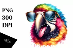 Funny Macaw Sunglasses Portrait | Watercolor Clipart Product Image 1