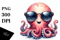 Smiling Octopus Portrait | Watercolor Clipart Product Image 1